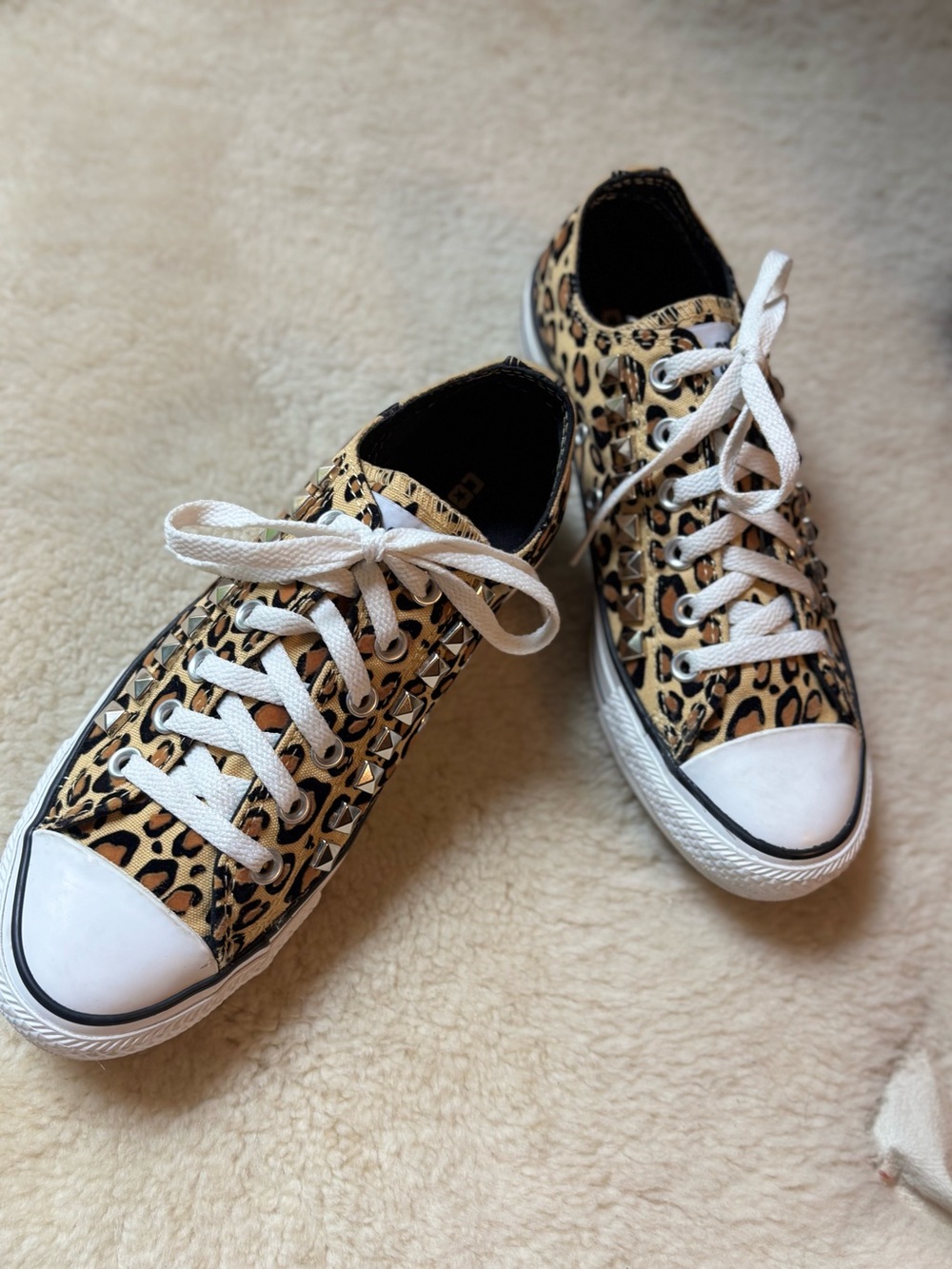 Converse Low-Top Leopard Print Sneakers with Silver Pyramid Studs - Picture 11 of 12